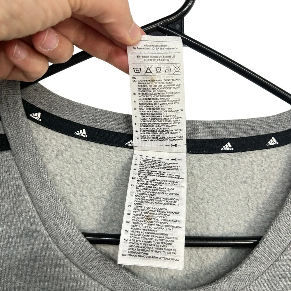 Adidas 3 Stripe Crewneck Sweatshirt XL Gray Fleece Lined Athletic Pullover